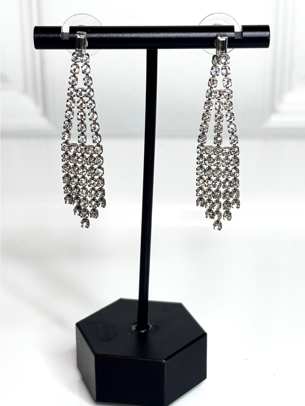 Vintage Clear Sparkling Rhinestone Earrings Dangle Chandelier Style